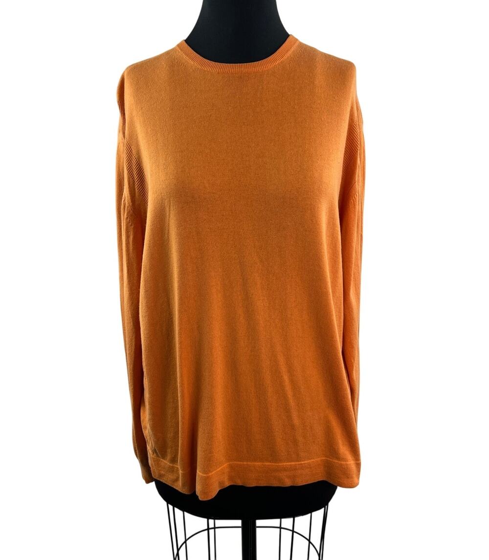 Jhane Barnes Orange Sweater Silk Cashmere Knit Crew Neck Pullover Sz Large L